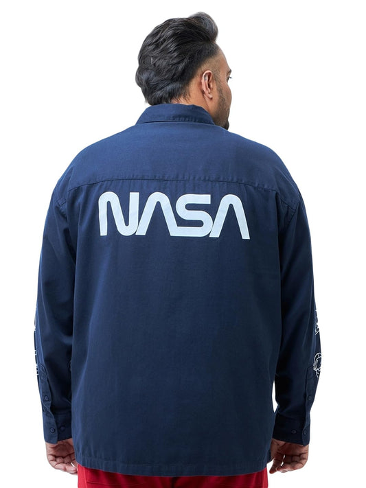 Bewakoof Mens Graphic Printed Oversized Fit Full Sleeve Collared 100% Cotton Plus Size Shirt_ 604467 Blue 4XL