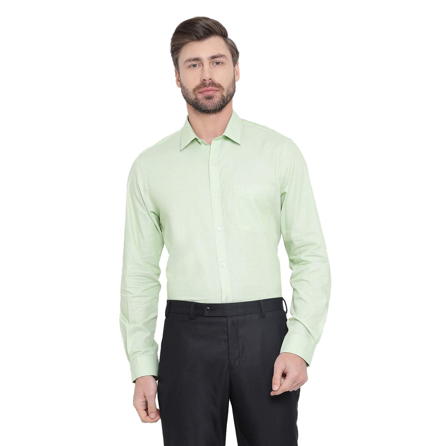 Turtle Men Cotton Light Green Solid Slim Fit Shirts