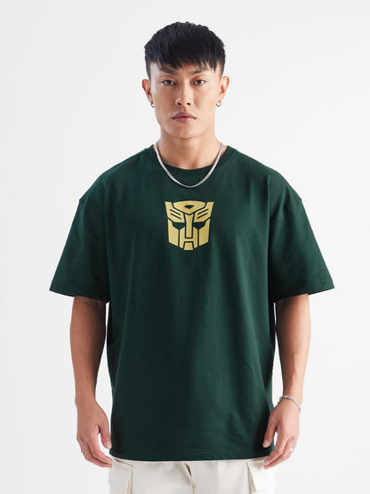The Souled Store Transformers: Bumblebee Mens & Boys Oversized Fit Graphic Printed Half Sleeve Cotton Green Oversized T-Shirts M