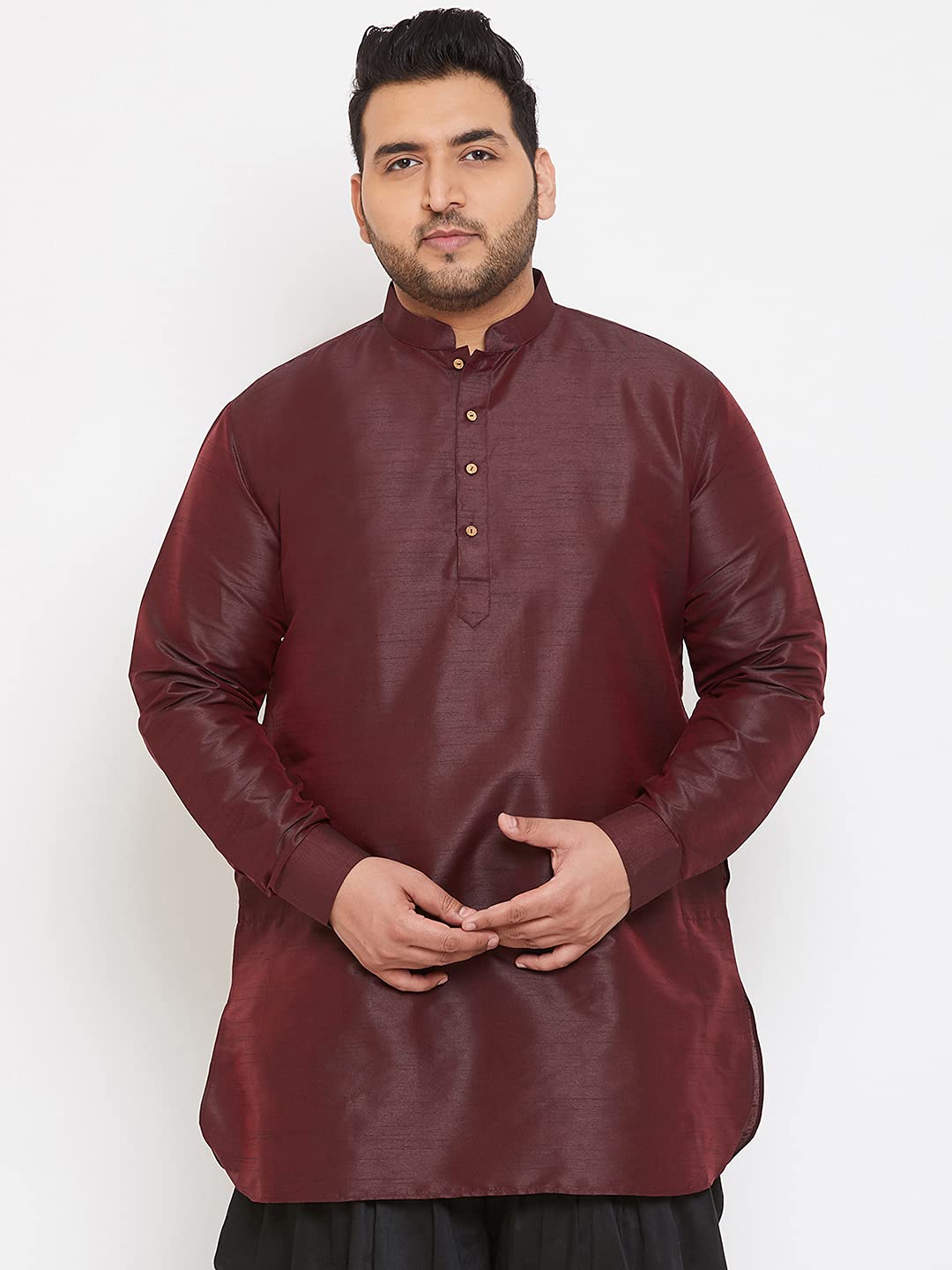 VASTRAMAY Plus Mens Wine Silk Blend Kurta (VPLUSMUK001WN_52)