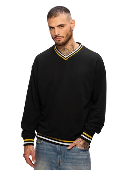 The Souled Store Originals : Tawny Men and Boys Long Sleeves V Neck Cotton Blend Oversized Sweatshirts