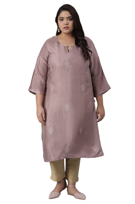 W for Woman Women Viscose Straight Fit Solid Straight Kurta with Embroidery