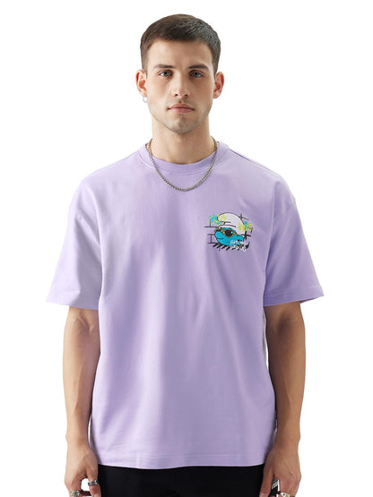 The Souled Store Official Smurfs: Smurf Off! Men and Boys Oversize Fit Half Sleeve Graphic Printed Cotton Purple Color T-Shirt