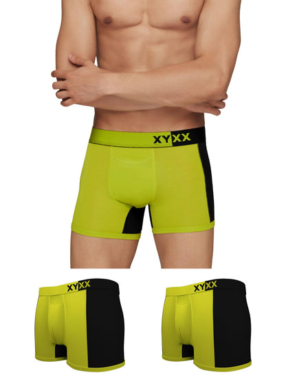 XYXX Mens Underwear Dualist IntelliSoft Antimicrobial Micro Modal Trunk Pack of 3 (Lime Punch & Black;Lime Punch & Black;Lime P