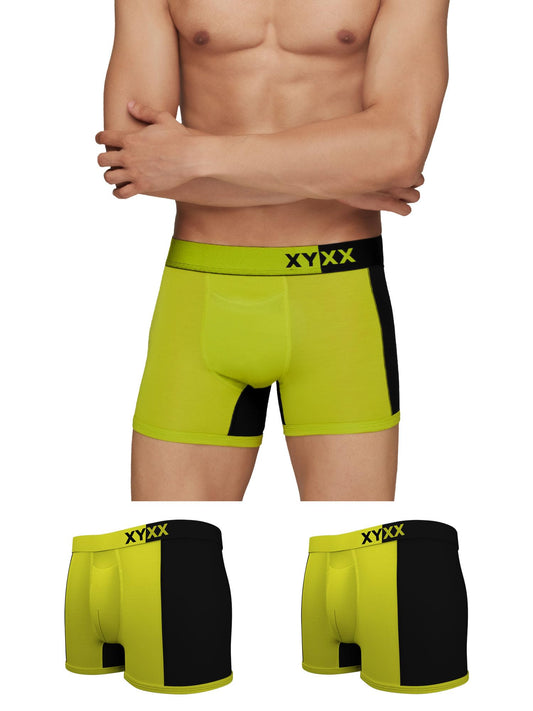XYXX Mens Underwear Dualist IntelliSoft Antimicrobial Micro Modal Trunk Pack of 3 (Lime Punch & Black;Lime Punch & Black;Lime P