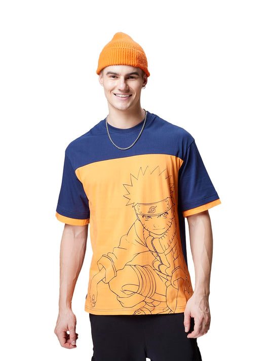 Bewakoof Mens Cotton Official Naruto Merchandise Graphic Printed Oversized T-Shirt_603170_Blue_M