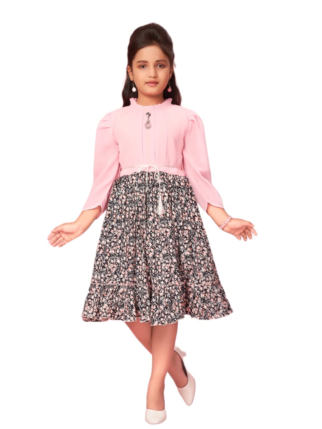 Aarika Girls Pink Colour Georgette Printed Frock (MD-42293-PINK-22)