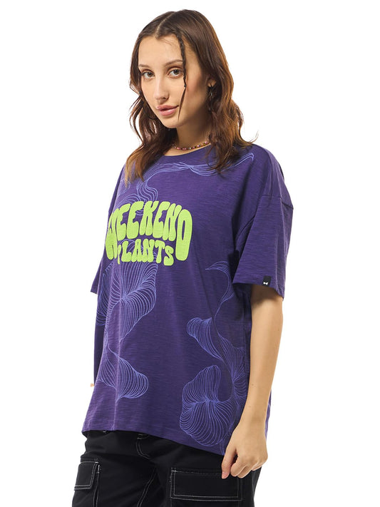Bewakoof Air 1.0 Womens Graphic Print Oversized Fit Half Sleeve Round Neck Cotton Slub T-Shirt_634022_Blue_XL