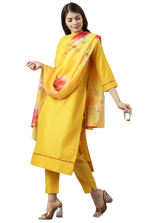 ANNI DESIGNER Women's Polycotton Straight Kurta with Pant & Dupatta (Nilesh_NEW01)