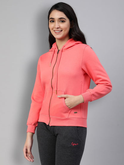 Lyra Women Zipper Hooded Sweatshirt Pink