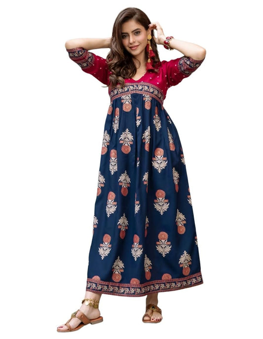 Gosriki, WomenS Rayon Viscose Anarkali Kurta For Women, Floral Print Gown Kurta (Aslin Cerosin-Vks01-Gs_S_Cerosin_Small)