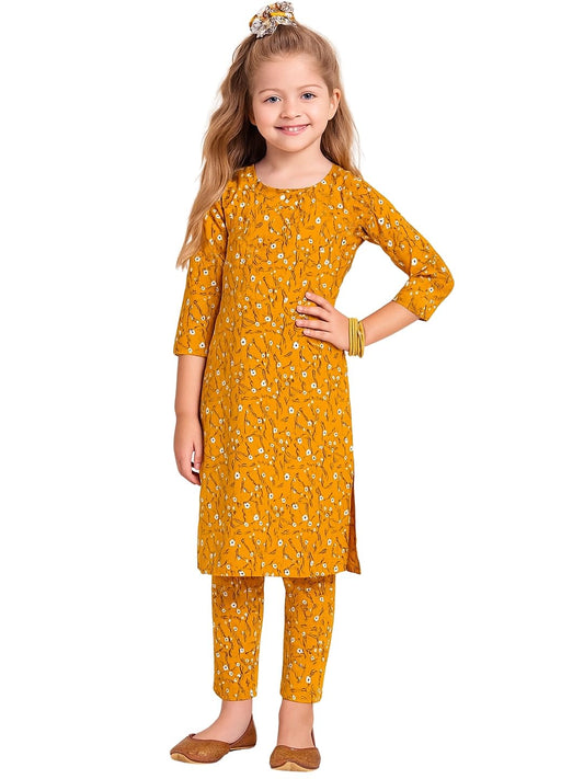 A.T.U.N. (ALL THINGS UBER NICE) Girls Floral Printed 3/4 Sleeve Kurti and Pant Set | Stylish Traditional Ethnic Wear Salwar Suit