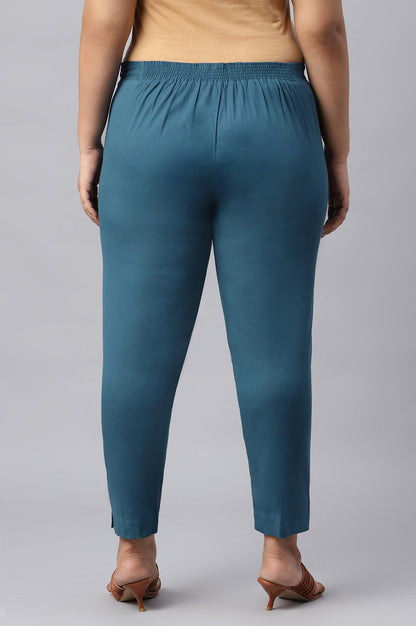 W for Woman W Cotton Blend Strechable Slim Pants for Women | Cotton Blend Slim Pants for Women | Trousers for Women Blue