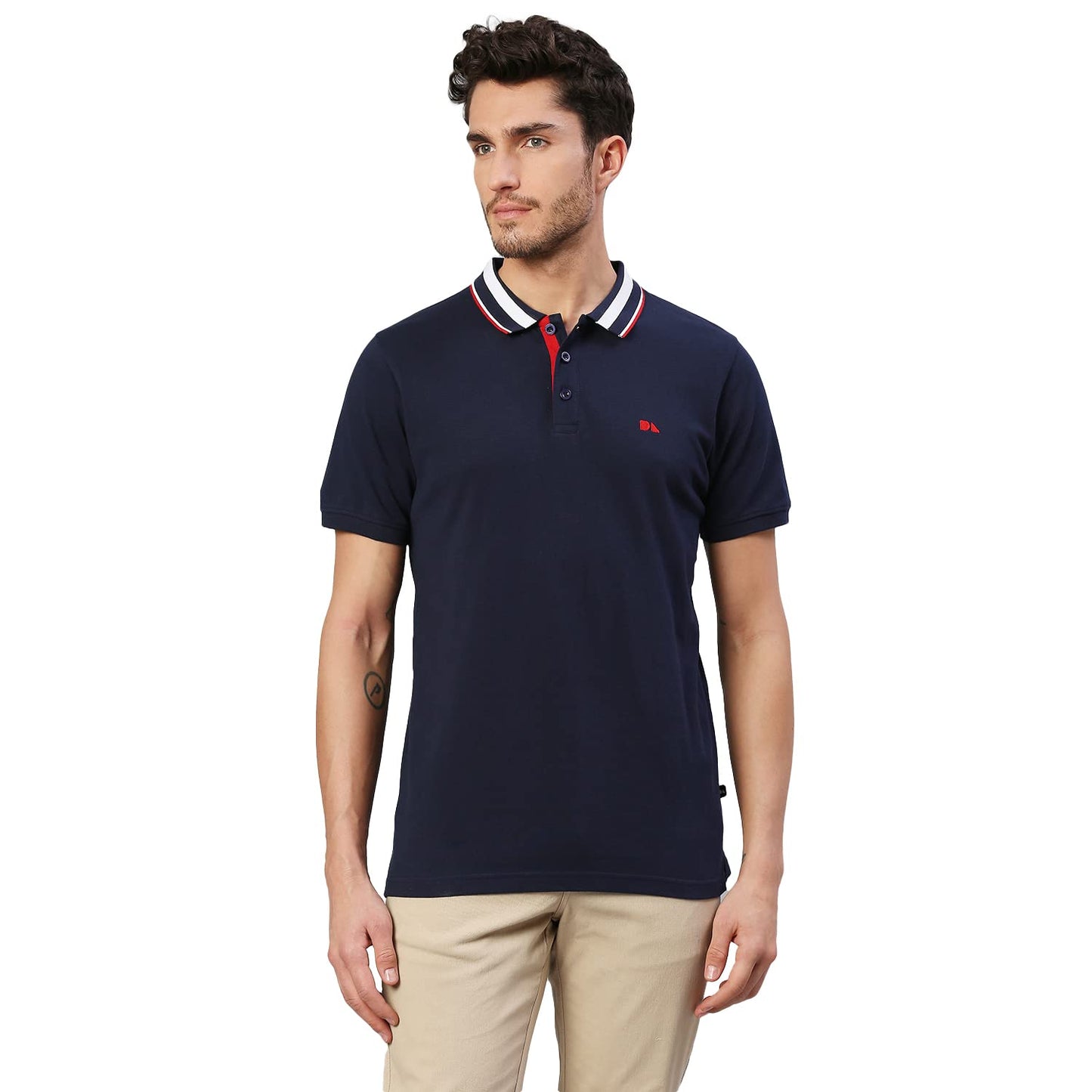 Dennis Lingo MenS Pure Cotton Solid Half Sleeves Polo T-Shirt (Navy)