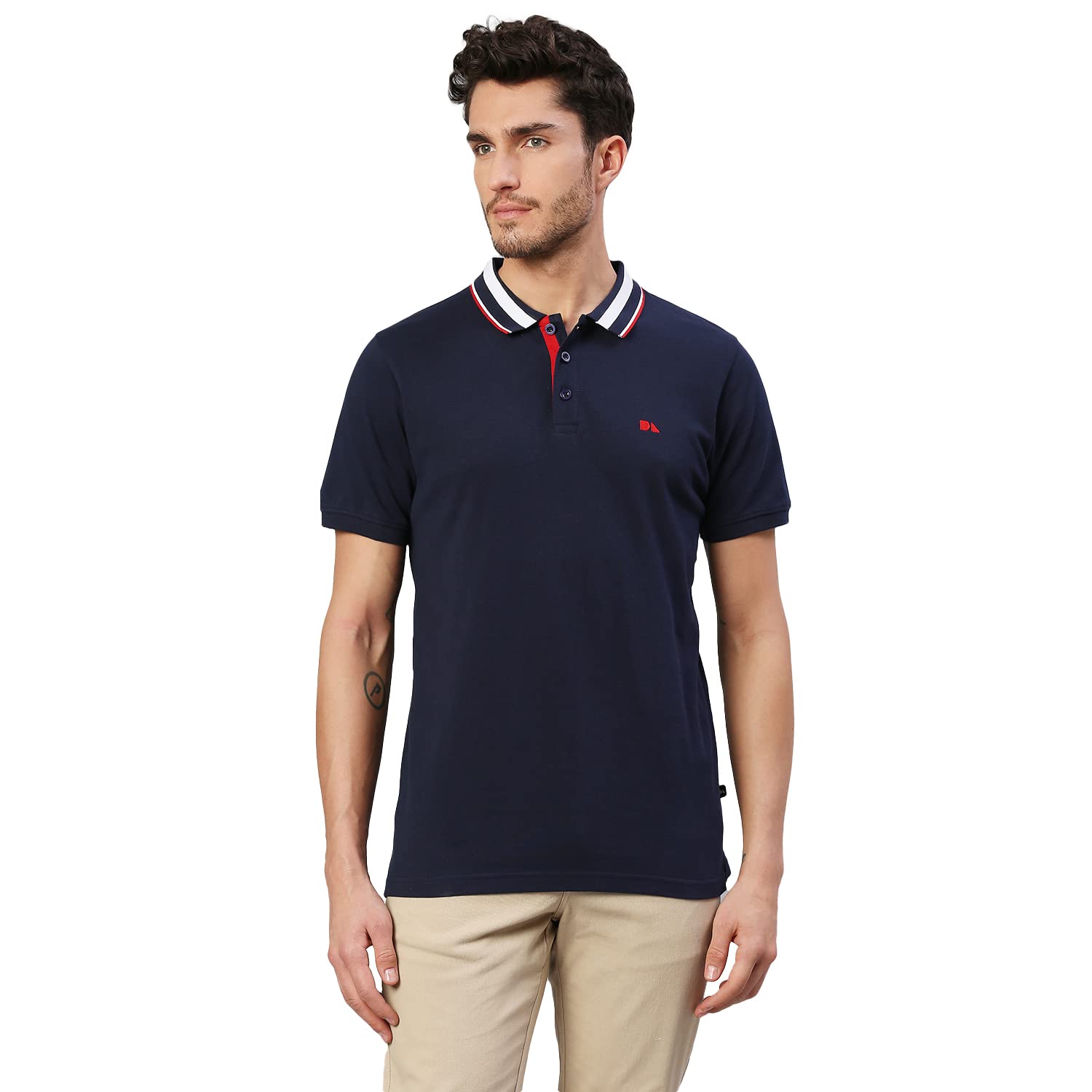 Dennis Lingo MenS Pure Cotton Solid Half Sleeves Polo T-Shirt (Navy)