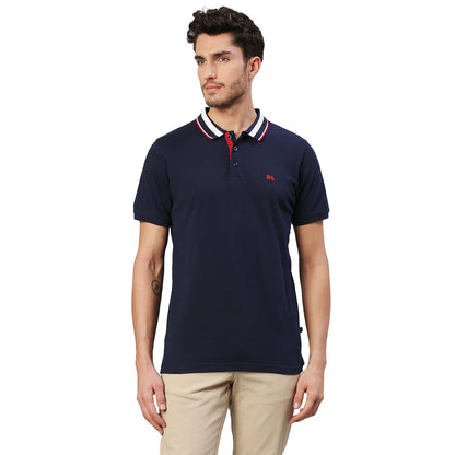 Dennis Lingo MenS Pure Cotton Solid Half Sleeves Polo T-Shirt (Navy)