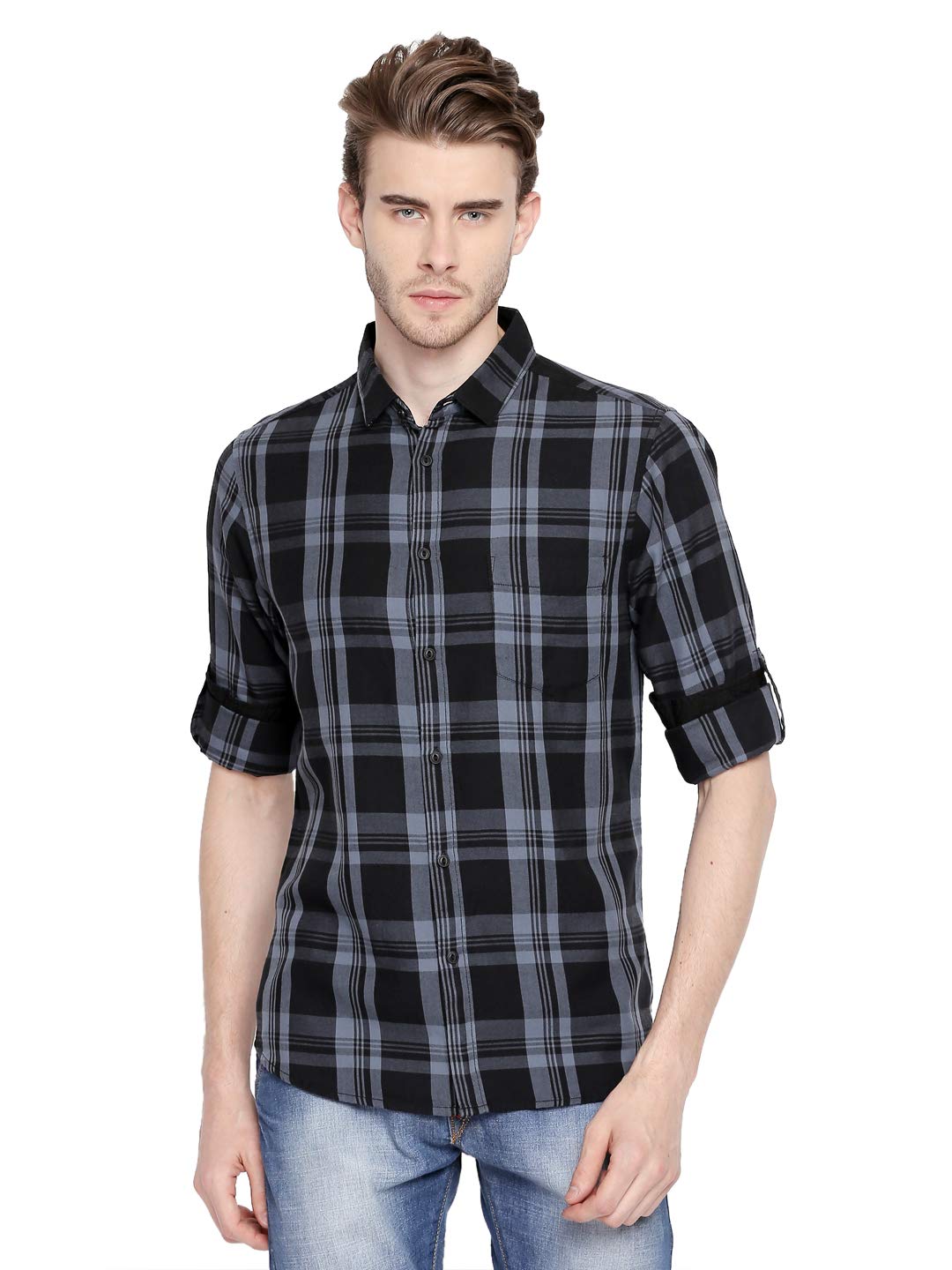 Dennis Lingo MenS Cotton Checkered Slim Fit Casual Full Sleeves Shirt With Pocket