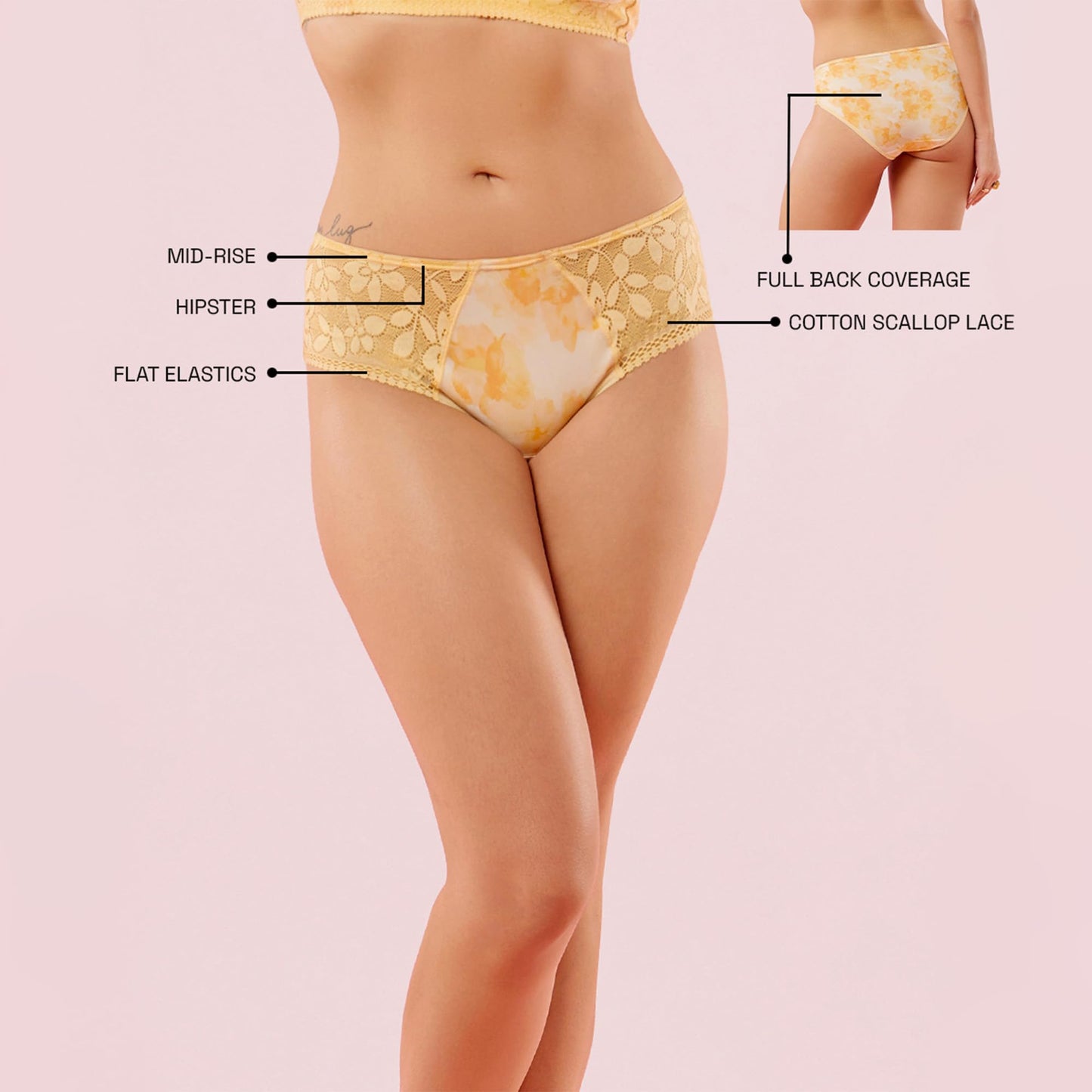Enamor Womens Nylon Modern Floral Hipster Panties (Pack of 1) (P151_Golden Haze