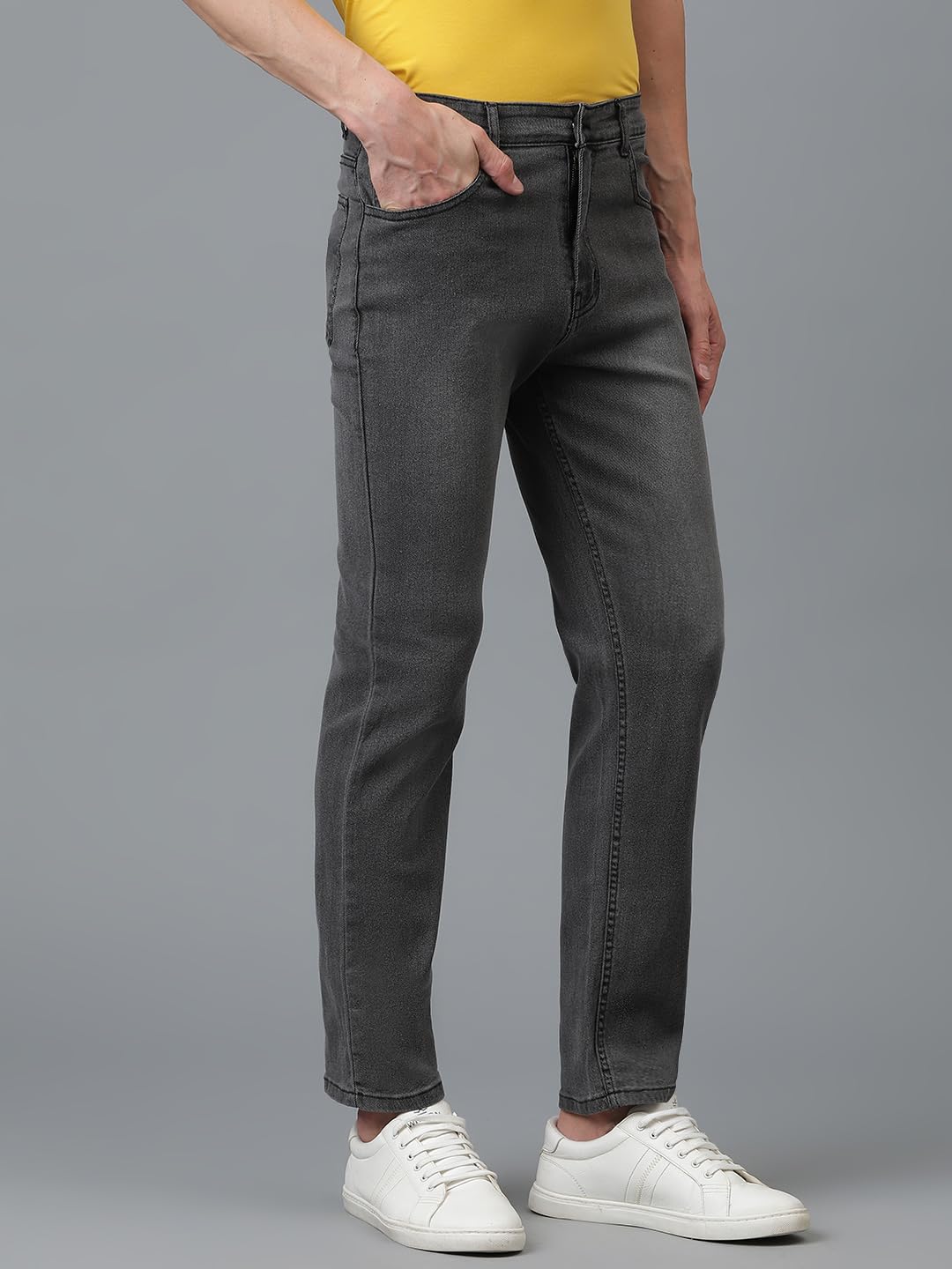 Kotty MenS Solid Mid Rise Comfortable And Strechable Stylish Jeans(Grey,34)