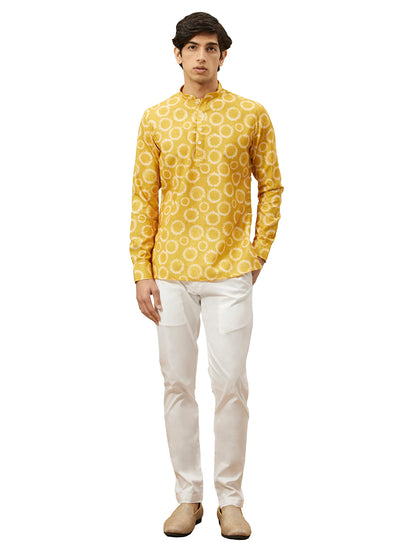 Manyavar MenS Short Kurta, Full Sleeves Mandarin Collar Ethnic Waist Length Kurta Only, Kurta For Festival, Wedding, Blended Vi