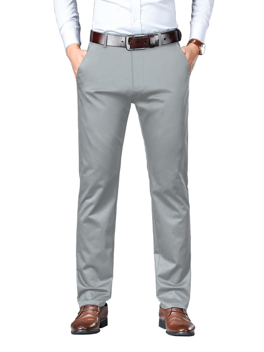 AVANOVA Mens Solid Grey Trousers Light Business Style Slightly Stretch Straight Leg Pants for Outdoor Casual Daily Trouser II M