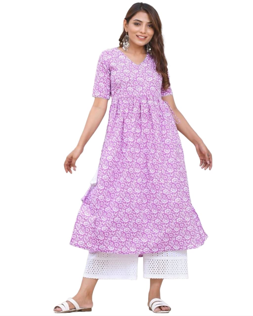 ANNI DESIGNER Womens Cotton Blend Printed Straight Kurta (Hasti Purple_XXL_Purple_XX-Large)