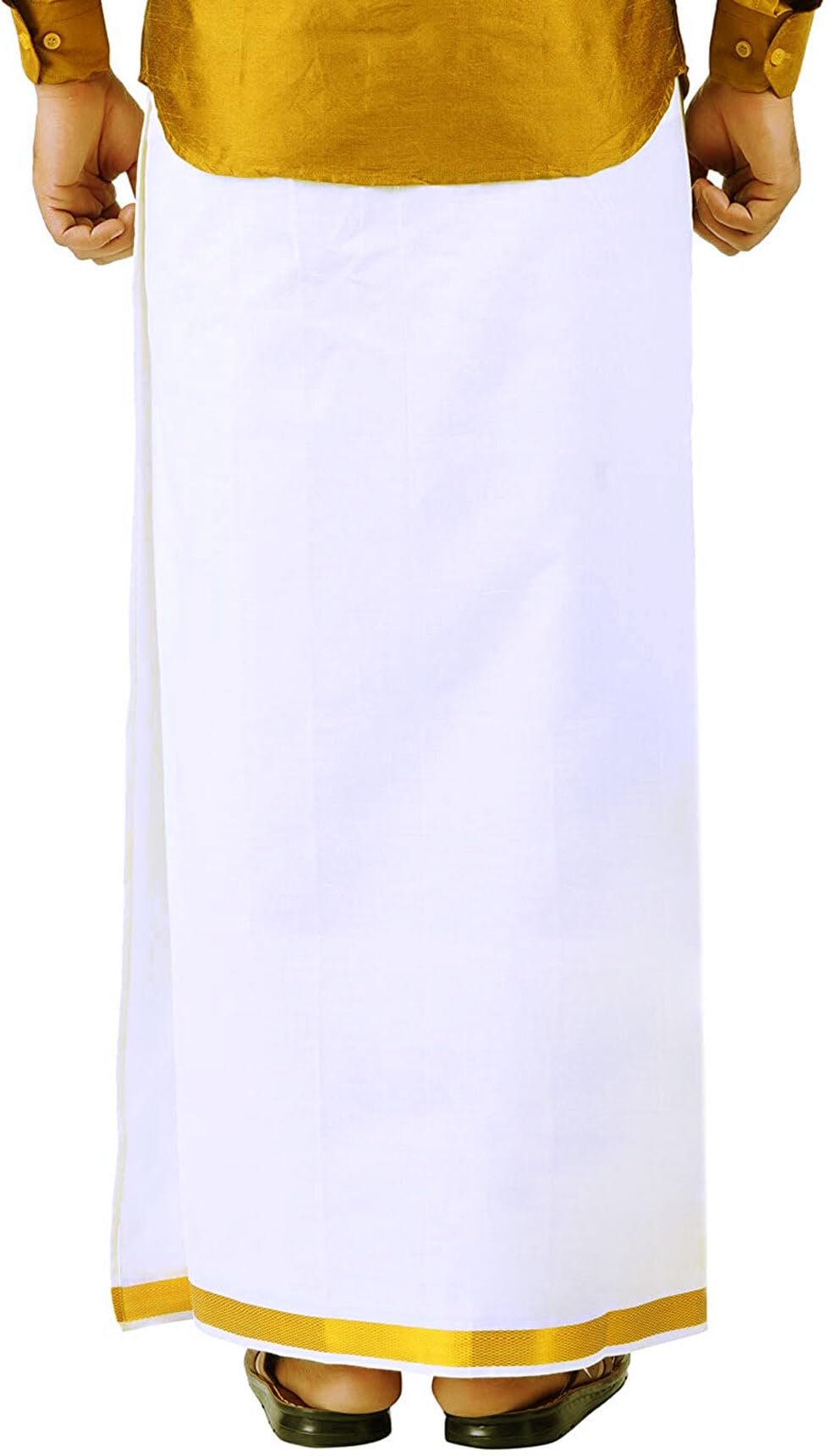 Prakasam Cotton Fine Quallity (Flexi) Adjustable 2 Way Pocket (Right/Left) Stitched White Solid Men Dhoti