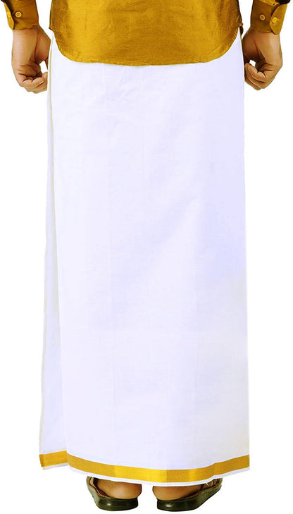 Prakasam Cotton Fine Quallity (Flexi) Adjustable 2 Way Pocket (Right/Left) Stitched White Solid Men Dhoti