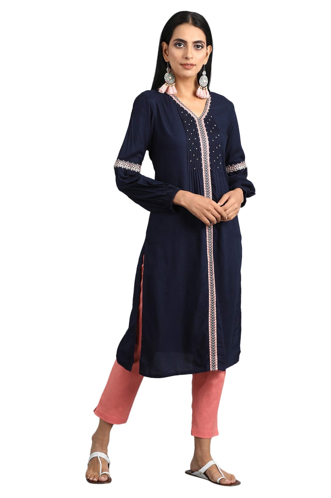 W for Woman Women's Rayon Pleated Kurta