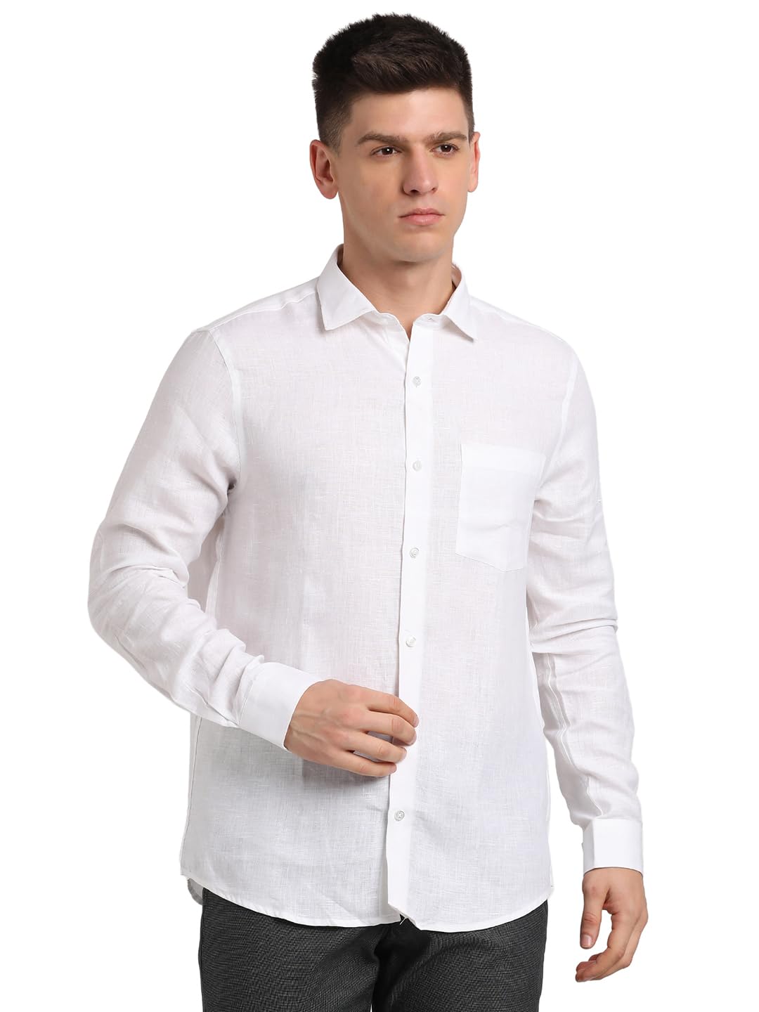 Turtle Men Pure Linen Slim Fit White Solid Full Sleeve Formal Shirt