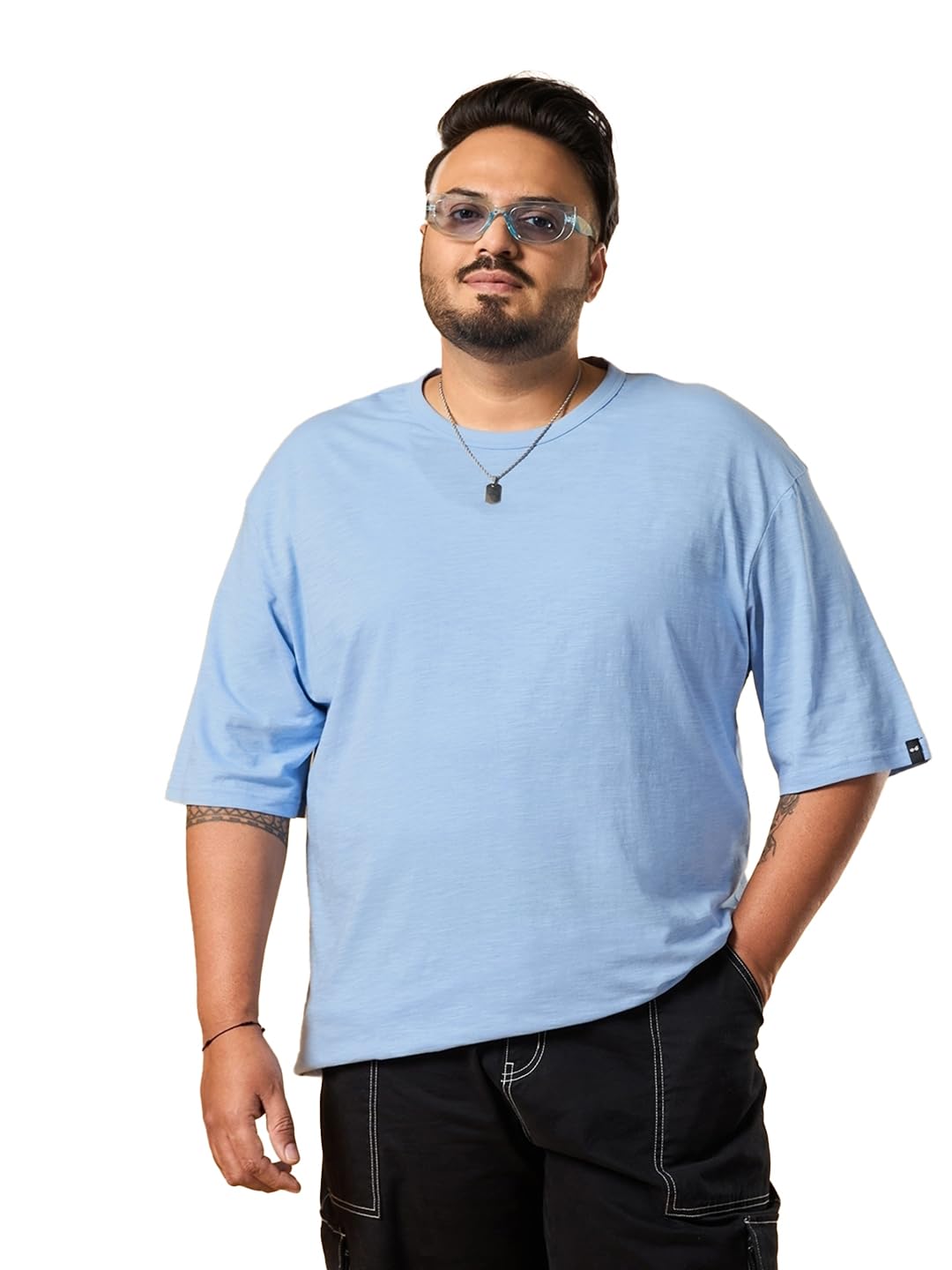 Bewakoof Air 1.0 MenS Solid Oversized Fit Half Sleeve Round Neck Cotton Plus Size T-Shirt_604549_Green_5Xl
