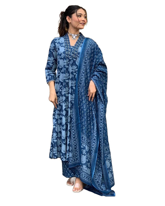 Nermosa A-Line Printed Kurta Set for Women with Dupatta