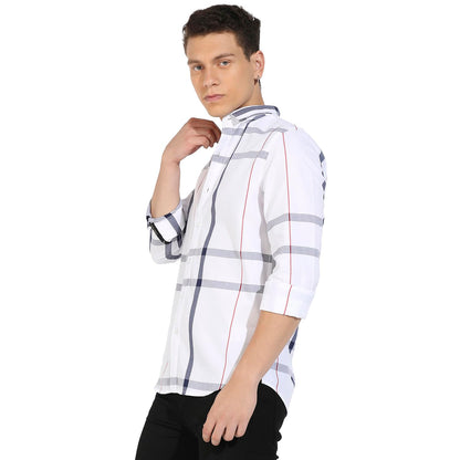 Campus Sutra Mens Tartan Plaid White Button Up Regular Fit Shirt for Casual Wear | Cotton Twill Spread Collar Shirt Crafted wit
