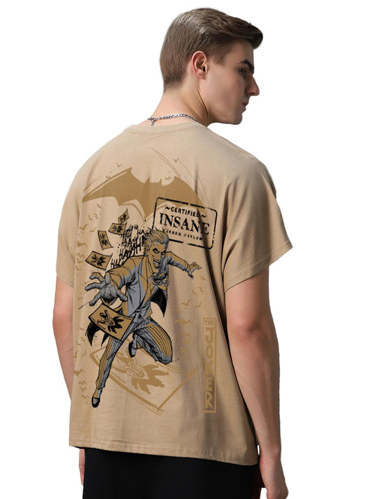 Bewakoof Official DC Merchandise Joker Mens Graphic Print Square Fit Half Sleeve Round Neck Cotton Jersey Vest_654718_Brown_M