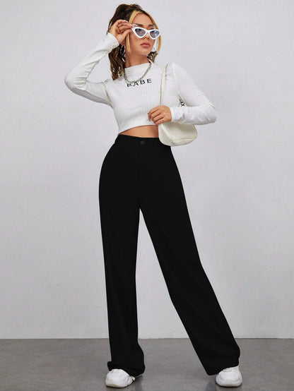 Toochki Trousers for Women | Womens High-Waist Pant | Korean Style Trouser | Black | Bottom