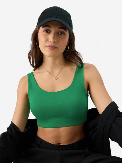 The Souled Store Solids: Kelly Green Women and Girls Pull On Cotton Blend Bralette Top