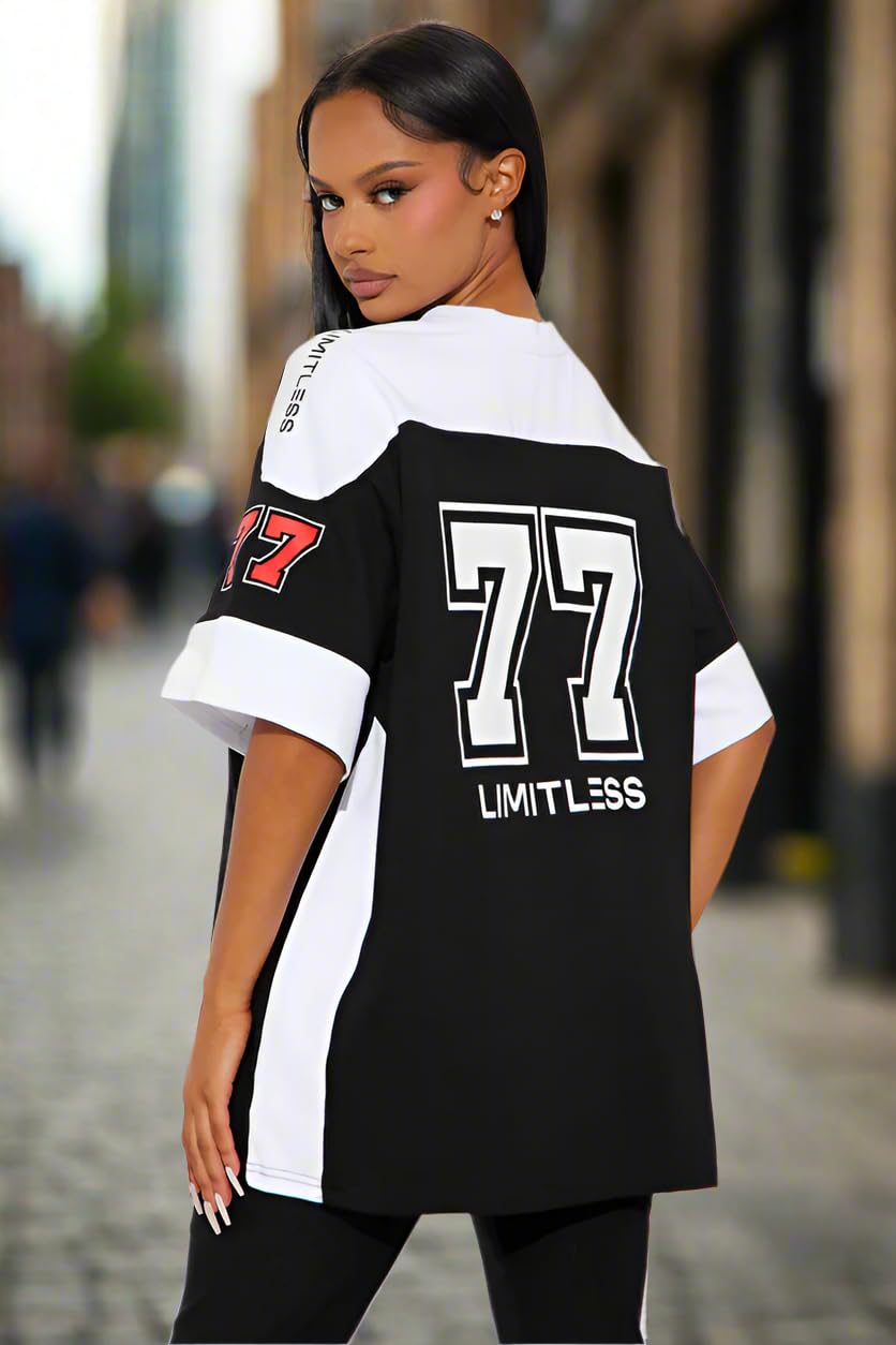 Thalasi Womens Cotton Oversized Fit T Shirts - Half Sleeve Round Neck Printed T-Shirt For Women