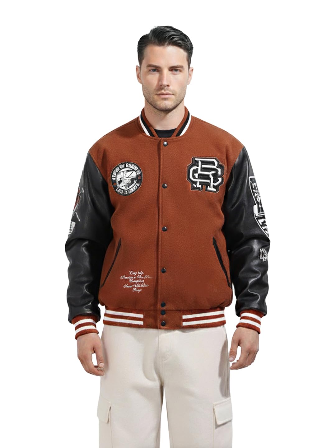 The Indian Garage Co Mens Regular Fit Long Sleeves Baseball Collar Embroidered Sweater