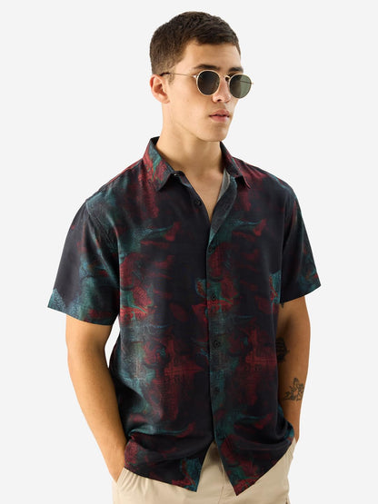 The Souled Store Rebel Moon: Kora Men and Boys Short Sleeve Collared Neck Button Down Regular Fit Rayon Summer Shirts Multicolou