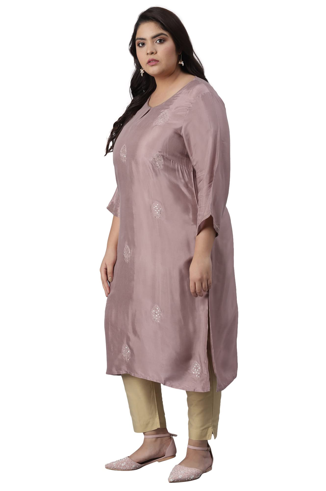 W for Woman Women Viscose Straight Fit Solid Straight Kurta with Embroidery
