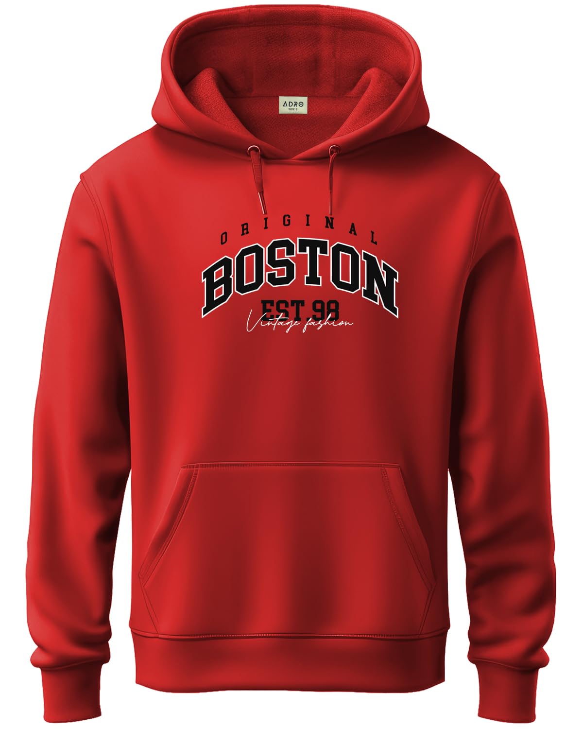 ADRO Men's Cotton Neck Hooded Sweatshirt (H24-BOST-RD_Red
