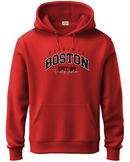 ADRO Men's Cotton Neck Hooded Sweatshirt (H24-BOST-RD_Red
