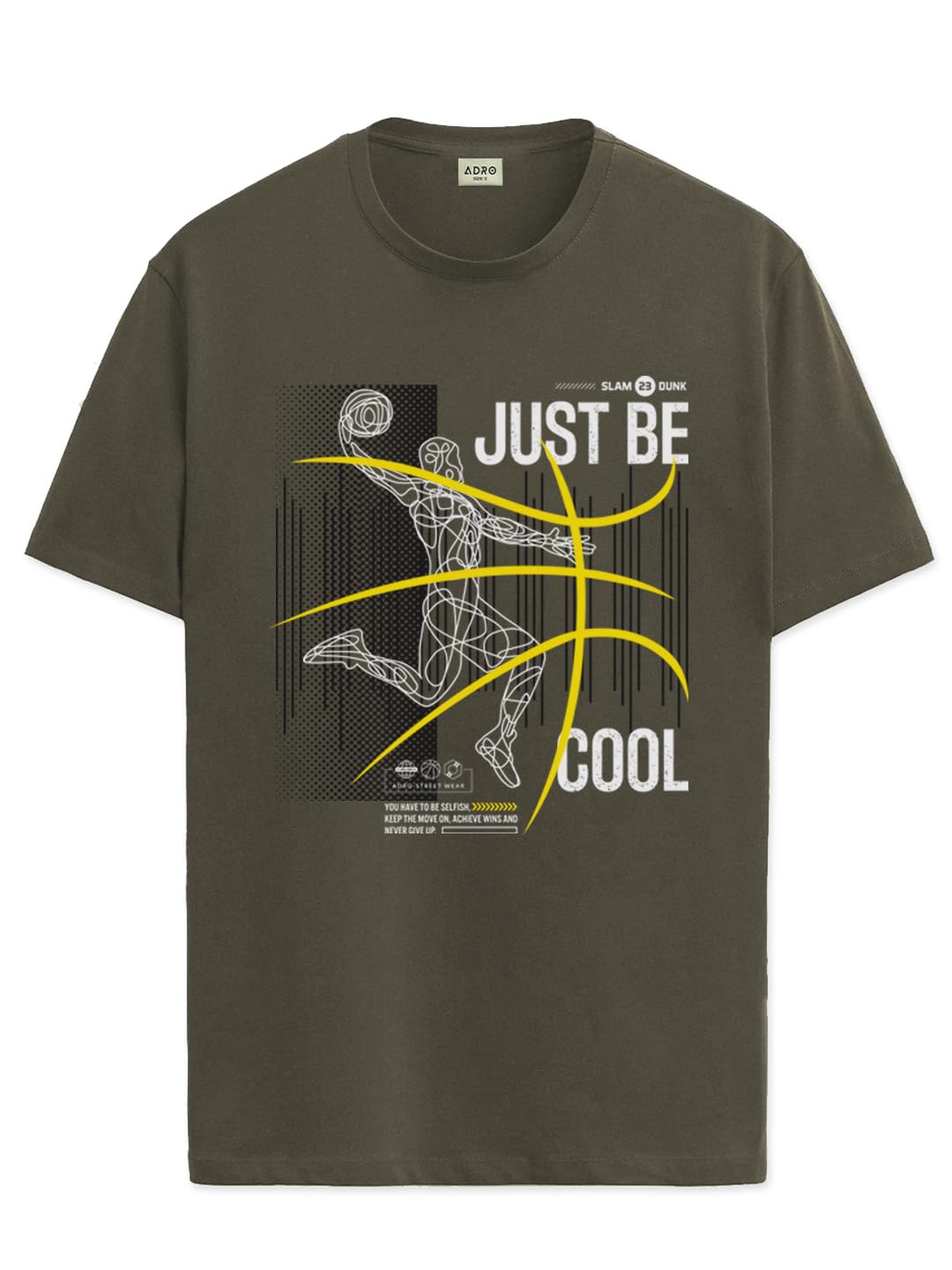ADRO Men's Graphic Printed 100% Cotton T-Shirt - Regular Fit, Printed T-Shirts for Men (RN24-BCL-OL_Olive)
