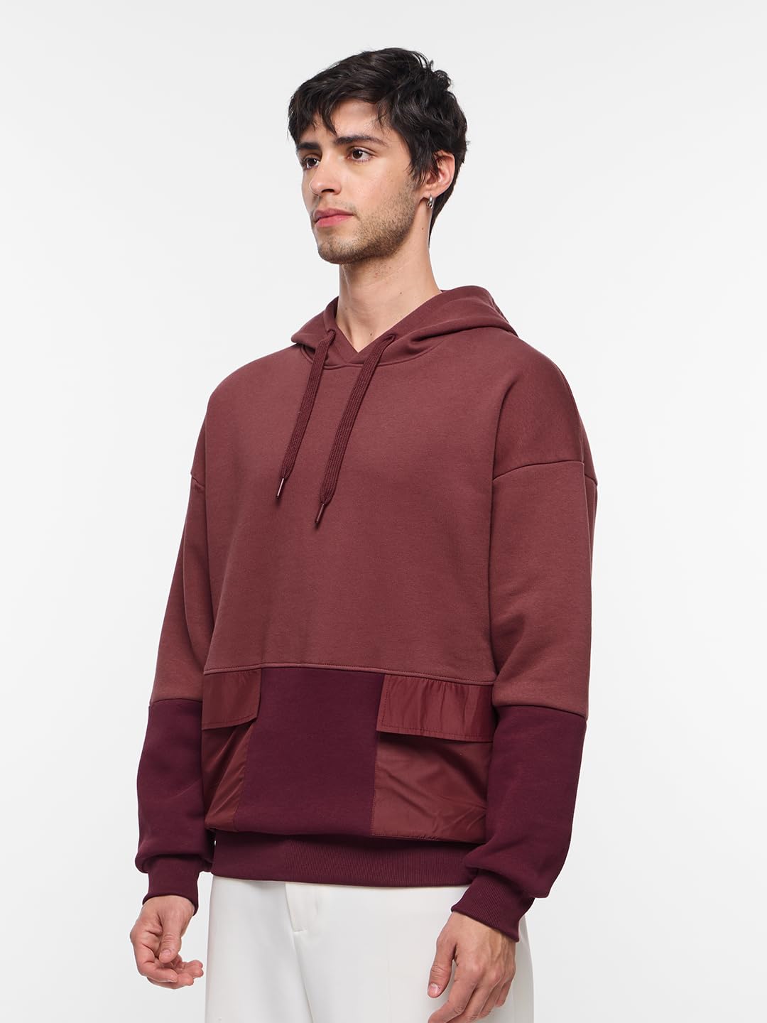 The Souled Store Colourblock Hoodie: Auburn Men and Boys Long Sleeves Hooded Neck Pull On Cotton Blend Oversized Hoodies