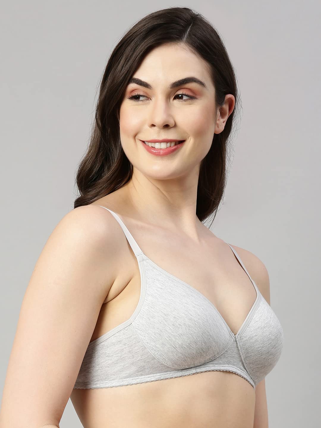 Enamor A039 Perfect Coverage Supima Cotton T-Shirt Bra- Padded Wirefree & Medium Coverage GREYMELANGE