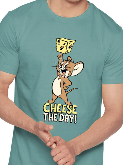 The Souled Store | Tom and Jerry Cheese The Day Round Neck Half Sleeve Mens and Boys | Graphic Printed 100% Cotton T-Shirt Grey