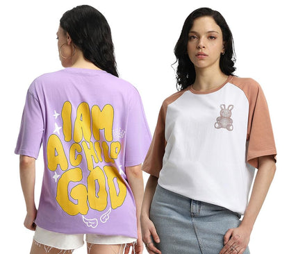 Juneberry Pure 100% Cotton Oversized Loose Baggy Fit Drop Shoulder Latest Aesthetic & Cool Graphic Prinred Half Sleeve T-Shirts