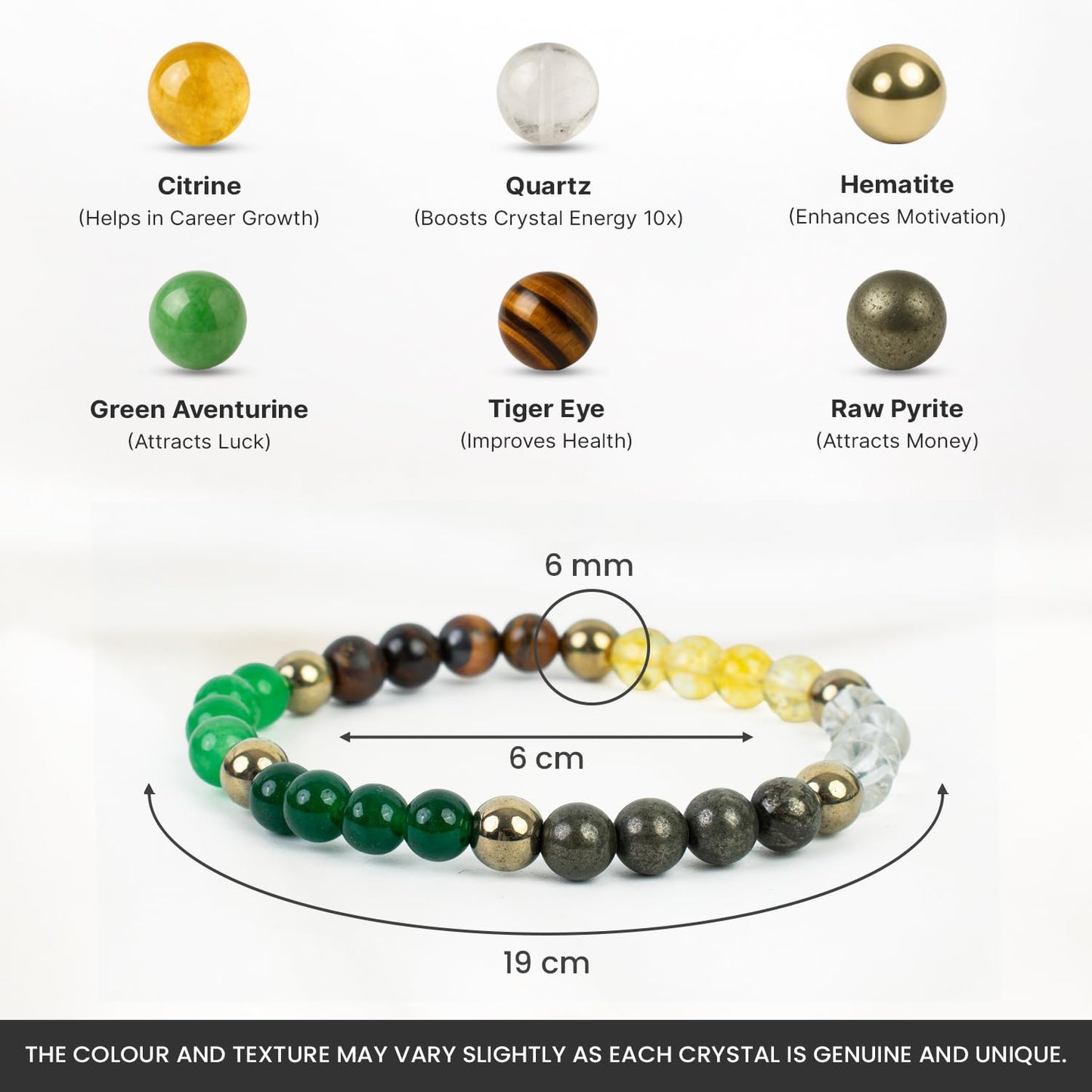 Astrotalk Dhan Yog Bracelet for Women (6mm Beads) | Wealth, Prosperity & Career Growth | Bracelets for Women with Pyrite Stone, Tiger Eye & Clear Quartz Crystal | Gift for Woman