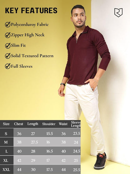 Rigo Polyester T-Shirt for Men | High Neck, Slim Fit T-Shirt for Men | Solid Casual T-Shirts Wine
