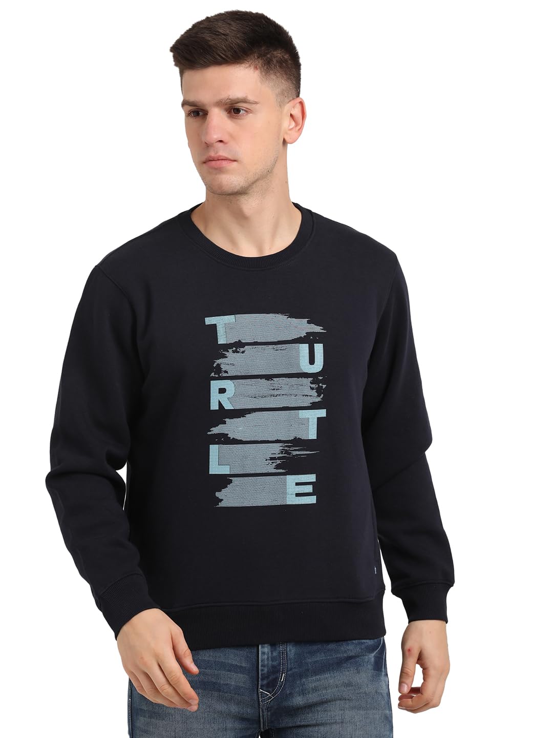 Turtle Men Poly Cotton Slim Fit Full Sleeve Navy Sweatshirt